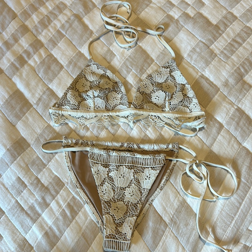 For Love And Lemons Cream Lace Bikini